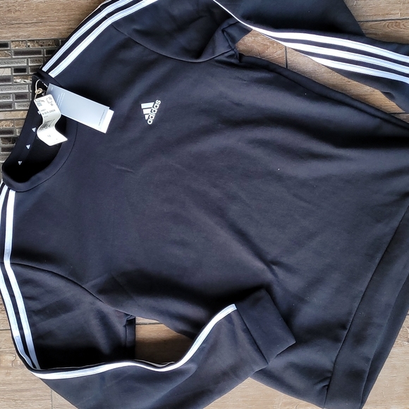 ADIDAS CREWNECK SWEATSHIRT 3 Stripe Black White Men's Size Med NWT - Picture 7 of 7